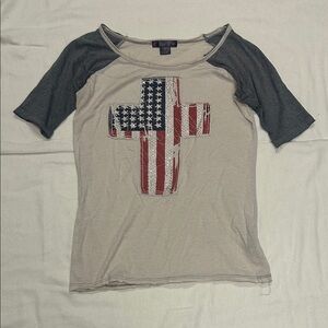 Rock & Roll Cowgirl Gray and Cream American Flag Top